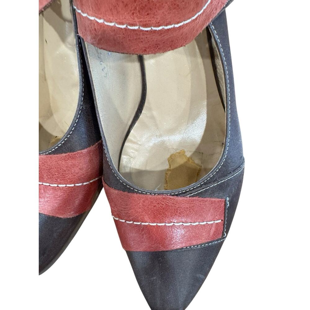Women’s 9.5 Fidji leather slingback Wood block heel sandal Boho Patchwork Spring - Picture 3 of 13